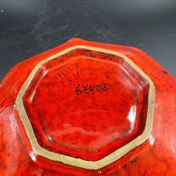 Mid Century Italian Art Pottery Tray Dish Bright Red Glaze Marked Italy Vintage - Picture 9 of 16